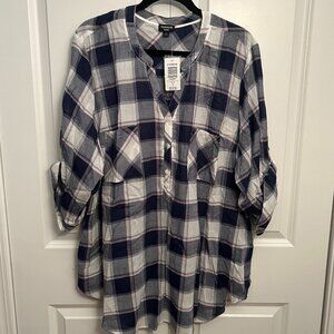 Torrid Plaid Button Up 3/4 Sleeve Blouse - Size 3 **NWT**
